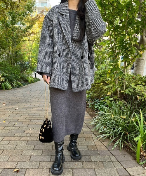 paravion(パラビオン)の「ダブルチェックコート(テーラードジャケット・レディース・ブラウン/グレー・FREE)」の5枚目の写真