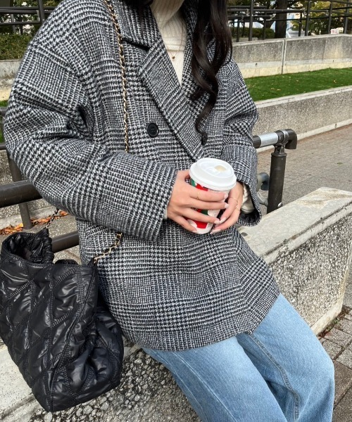 paravion(パラビオン)の「ダブルチェックコート(テーラードジャケット・レディース・ブラウン/グレー・FREE)」の14枚目の写真