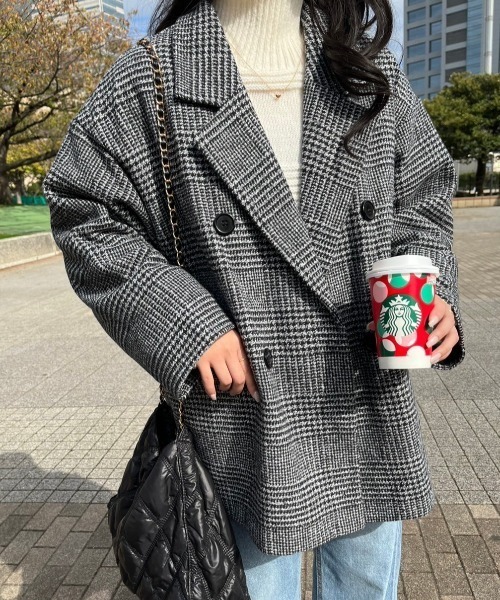 paravion(パラビオン)の「ダブルチェックコート(テーラードジャケット・レディース・ブラウン/グレー・FREE)」の15枚目の写真