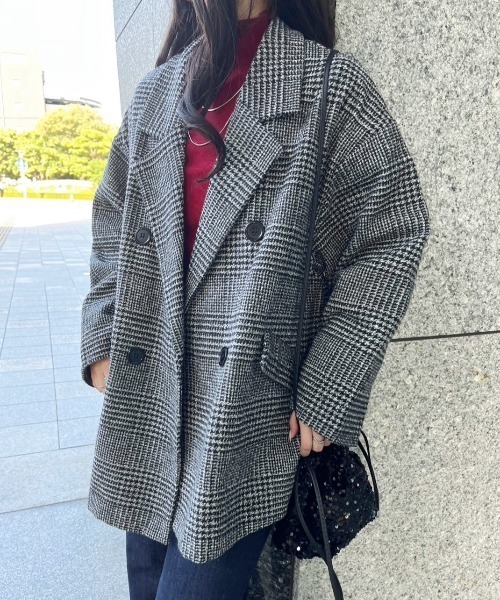 paravion(パラビオン)の「ダブルチェックコート(テーラードジャケット・レディース・ブラウン/グレー・FREE)」の10枚目の写真