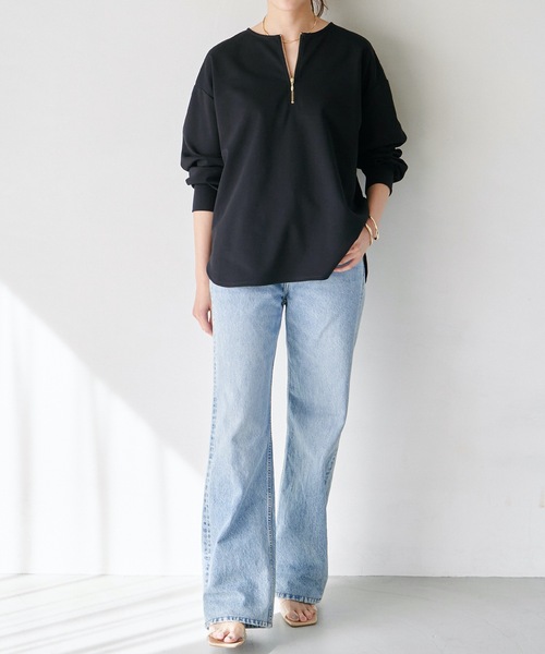 Emma Taylor(エマテイラー)の「ライトダンボールジップキーネックプルオーバー(Tシャツ/カットソー・レディース・ホワイト/ブラック/ライトベージュ・FREE)」の12枚目の写真