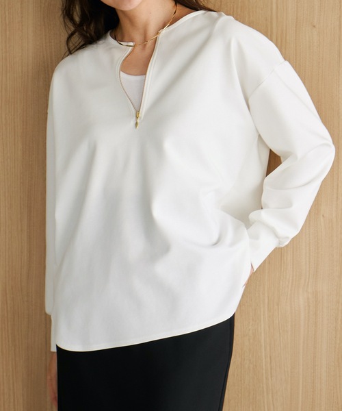 Emma Taylor(エマテイラー)の「ライトダンボールジップキーネックプルオーバー(Tシャツ/カットソー・レディース・ホワイト/ブラック/ライトベージュ・FREE)」の21枚目の写真