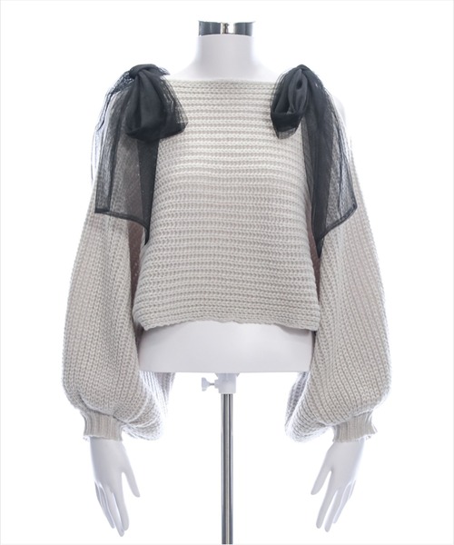 clear（クリア）の「肩スリットチュールリボンニットトップス[肩見せ　リボン　バルーン袖]≪2024AW新作≫（ニット/セーター・レディース・アイボリー/グレー/ピンク・F）」の16枚目の写真