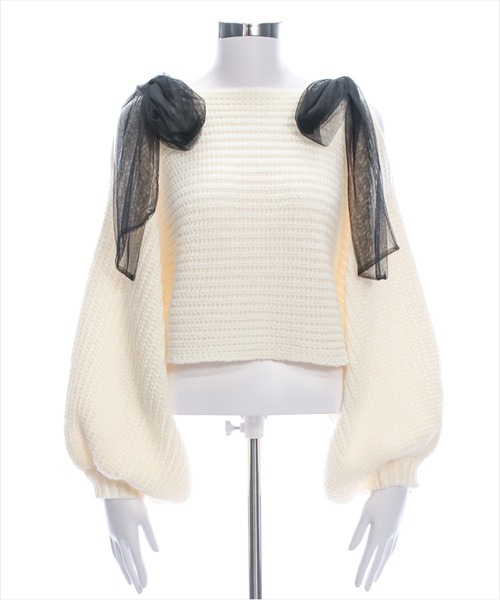 clear（クリア）の「肩スリットチュールリボンニットトップス[肩見せ　リボン　バルーン袖]≪2024AW新作≫（ニット/セーター・レディース・アイボリー/グレー/ピンク・F）」の17枚目の写真