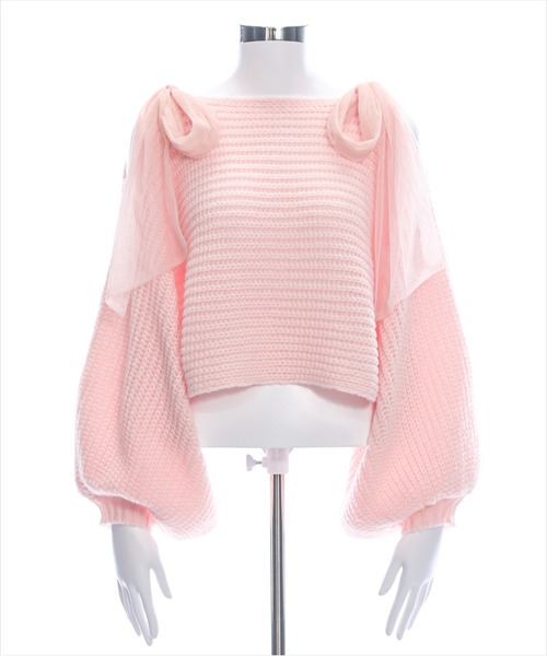 clear（クリア）の「肩スリットチュールリボンニットトップス[肩見せ　リボン　バルーン袖]≪2024AW新作≫（ニット/セーター・レディース・アイボリー/グレー/ピンク・F）」の18枚目の写真