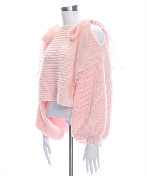 clear（クリア）の「肩スリットチュールリボンニットトップス[肩見せ　リボン　バルーン袖]≪2024AW新作≫（ニット/セーター・レディース・アイボリー/グレー/ピンク・F）」の9枚目の写真