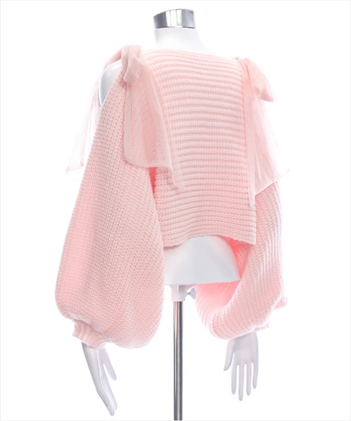 clear（クリア）の「肩スリットチュールリボンニットトップス[肩見せ　リボン　バルーン袖]≪2024AW新作≫（ニット/セーター・レディース・アイボリー/グレー/ピンク・F）」の11枚目の写真