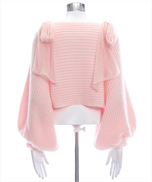 clear（クリア）の「肩スリットチュールリボンニットトップス[肩見せ　リボン　バルーン袖]≪2024AW新作≫（ニット/セーター・レディース・アイボリー/グレー/ピンク・F）」の12枚目の写真