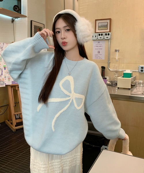 ニット セーター ミニリボンプルオーバー レディース FOREVER21 ニット セーター 「2024FW」リボンジャガードニット