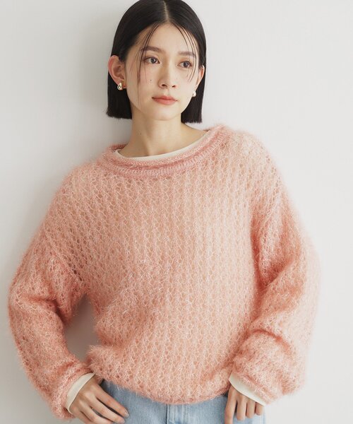 THE SHOP TK (ザ ショップ ティーケー )の「◆【毛玉になりにくい】ラメメッシュニット/洗える(ニット/セーター・レディース・チャコールグレー/ナチュラル/ベビーピンク・12/13)」の3枚目の写真