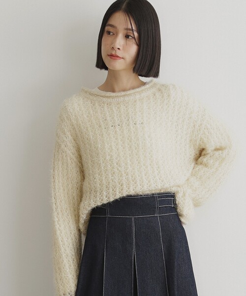 THE SHOP TK (ザ ショップ ティーケー )の「◆【毛玉になりにくい】ラメメッシュニット/洗える(ニット/セーター・レディース・チャコールグレー/ナチュラル/ベビーピンク・12/13)」の7枚目の写真