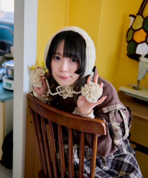 クティールとレトロ】ポンポンニットイヤーマフラー（イヤーマフ