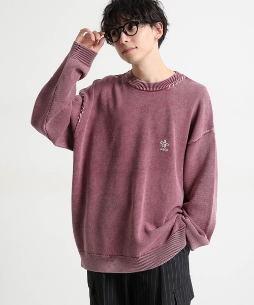 RAGEBLUE(レイジブルー)の「ピグメント/フラワー刺繍ステッチクルーネックニット(ニット/セーター・メンズ・ブルー/グレー/レッド・LARGE/MEDIUM)」の9枚目の写真