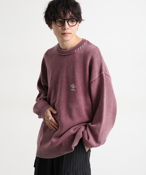 RAGEBLUE(レイジブルー)の「ピグメント/フラワー刺繍ステッチクルーネックニット(ニット/セーター・メンズ・ブルー/グレー/レッド・LARGE/MEDIUM)」の11枚目の写真