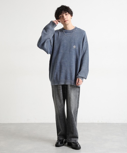 RAGEBLUE(レイジブルー)の「ピグメント/フラワー刺繍ステッチクルーネックニット(ニット/セーター・メンズ・ブルー/グレー/レッド・LARGE/MEDIUM)」の12枚目の写真