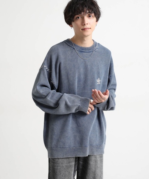 RAGEBLUE(レイジブルー)の「ピグメント/フラワー刺繍ステッチクルーネックニット(ニット/セーター・メンズ・ブルー/グレー/レッド・LARGE/MEDIUM)」の13枚目の写真