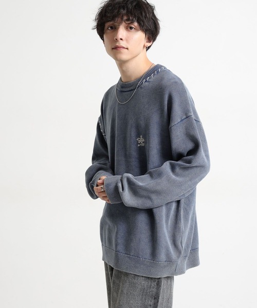 RAGEBLUE(レイジブルー)の「ピグメント/フラワー刺繍ステッチクルーネックニット(ニット/セーター・メンズ・ブルー/グレー/レッド・LARGE/MEDIUM)」の14枚目の写真