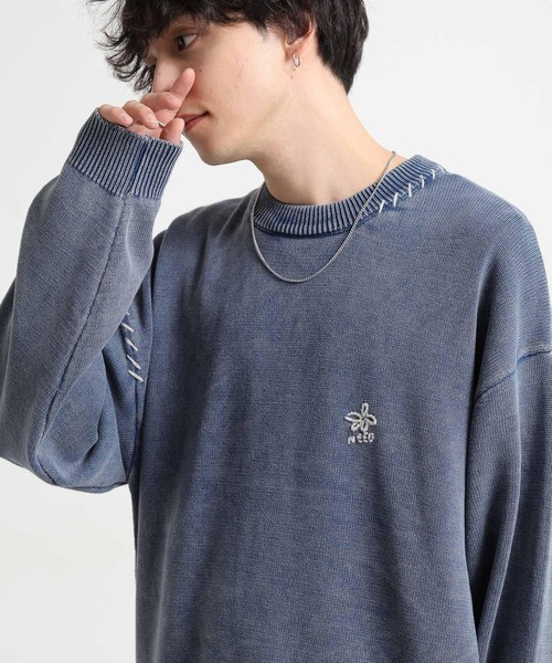 RAGEBLUE(レイジブルー)の「ピグメント/フラワー刺繍ステッチクルーネックニット(ニット/セーター・メンズ・ブルー/グレー/レッド・LARGE/MEDIUM)」の15枚目の写真