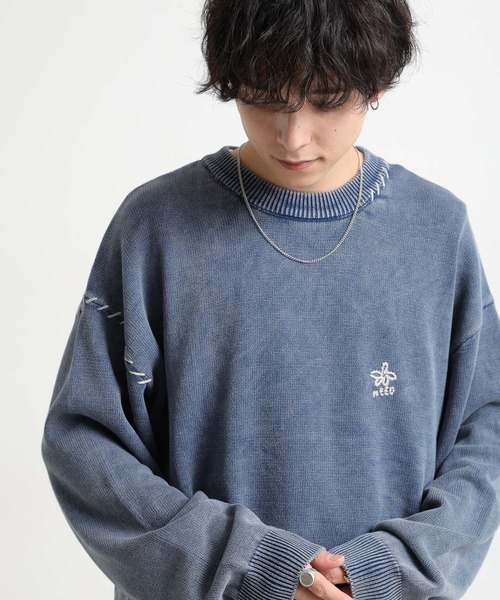 RAGEBLUE(レイジブルー)の「ピグメント/フラワー刺繍ステッチクルーネックニット(ニット/セーター・メンズ・ブルー/グレー/レッド・LARGE/MEDIUM)」の16枚目の写真