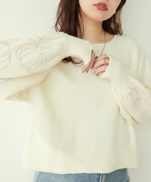 【セール】モール刺繍前後２WAYニットプルオーバー（ニット/セーター）｜natural couture（ナチュラルクチュール）