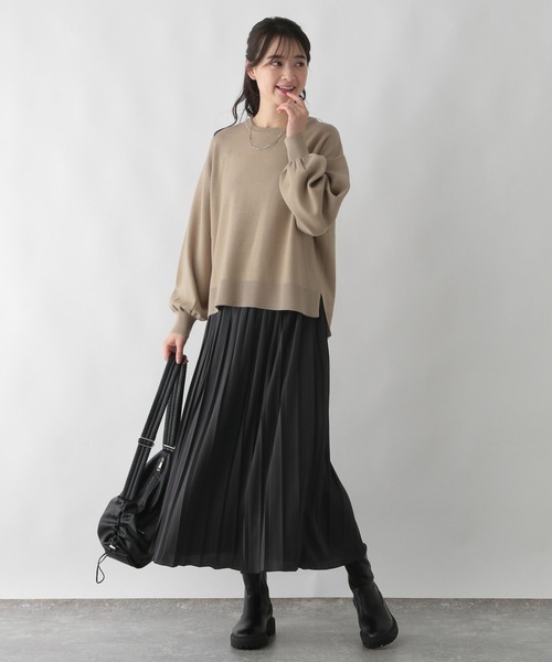 GLOBAL WORK Smile Seed Store(グローバルワーク スマイルシードストア)の「ナメラカニットプルオーバー*スカートセット/250672(ワンピース・レディース・ブルー/ベージュ/チャコール/杢グレー・MEDIUM/LARGE)」の4枚目の写真