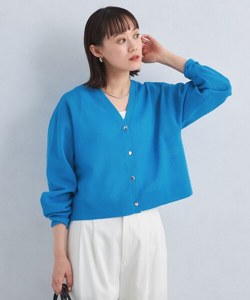 green label relaxing（グリーンレーベルリラクシング）の「パフ シアー ニット カーディガン -ウォッシャブル-（カーディガン/ボレロ・レディース・ブラック/オフホワイト/コバルトブルー・FREE）」の3枚目の写真