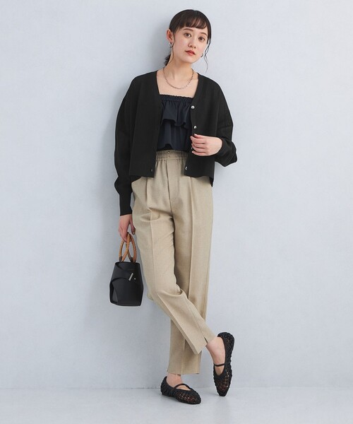 green label relaxing（グリーンレーベルリラクシング）の「パフ シアー ニット カーディガン -ウォッシャブル-（カーディガン/ボレロ・レディース・ブラック/オフホワイト/コバルトブルー・FREE）」の9枚目の写真