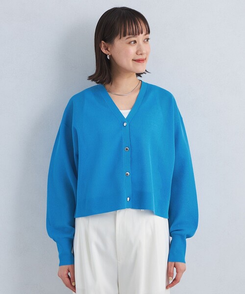 green label relaxing（グリーンレーベルリラクシング）の「パフ シアー ニット カーディガン -ウォッシャブル-（カーディガン/ボレロ・レディース・ブラック/オフホワイト/コバルトブルー・FREE）」の10枚目の写真