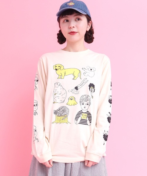 didizizi(ディディジジ)の「アーカイブキャラクターロンT(Tシャツ/カットソー・レディース・ベージュ/グレー・FREE)」の3枚目の写真
