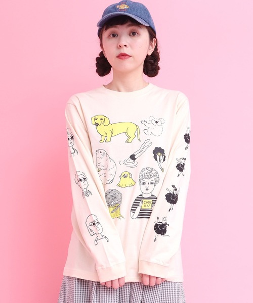 didizizi(ディディジジ)の「アーカイブキャラクターロンT(Tシャツ/カットソー・レディース・ベージュ/グレー・FREE)」の4枚目の写真