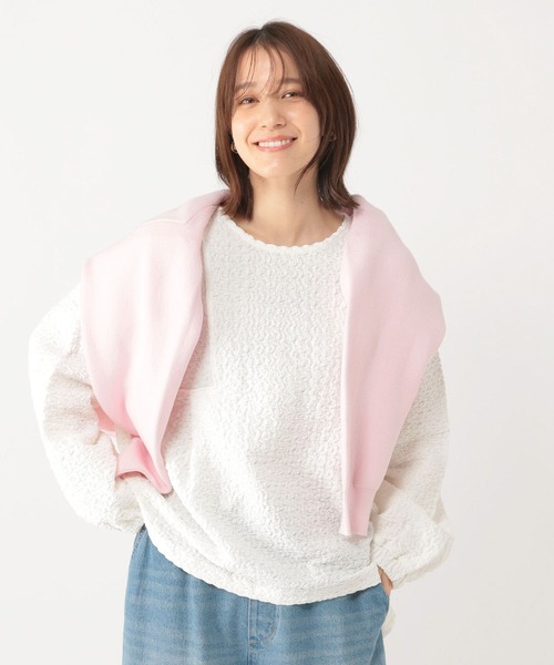 studio CLIP（スタディオクリップ）の「ブラウス見えぽこぽこプルオーバー《オケージョン2025》（Tシャツ/カットソー・レディース・オフホワイト/ネイビー・FREE）」の2枚目の写真