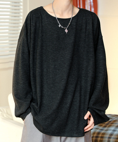 neos（ネオス）の「【neos】ルーズシルエット ボートネック スラブ ロングスリーブ Tシャツ（Tシャツ/カットソー・メンズ・ブラック/グレー/ベージュ・MEDIUM/LARGE）」の2枚目の写真