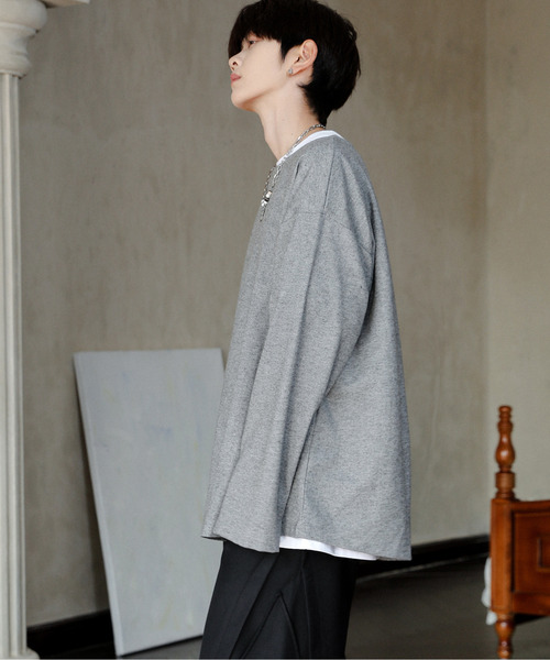 neos（ネオス）の「【neos】ルーズシルエット ボートネック スラブ ロングスリーブ Tシャツ（Tシャツ/カットソー・メンズ・ブラック/グレー/ベージュ・MEDIUM/LARGE）」の22枚目の写真