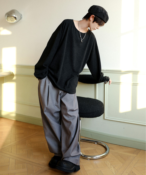 neos（ネオス）の「【neos】ルーズシルエット ボートネック スラブ ロングスリーブ Tシャツ（Tシャツ/カットソー・メンズ・ブラック/グレー/ベージュ・MEDIUM/LARGE）」の17枚目の写真