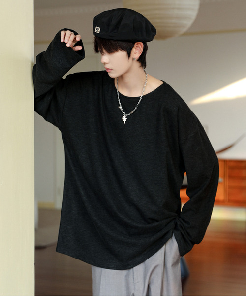 neos（ネオス）の「【neos】ルーズシルエット ボートネック スラブ ロングスリーブ Tシャツ（Tシャツ/カットソー・メンズ・ブラック/グレー/ベージュ・MEDIUM/LARGE）」の16枚目の写真