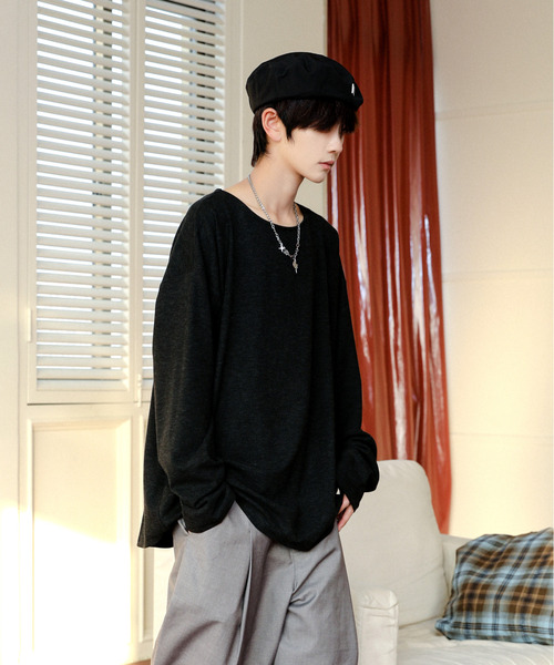 neos（ネオス）の「【neos】ルーズシルエット ボートネック スラブ ロングスリーブ Tシャツ（Tシャツ/カットソー・メンズ・ブラック/グレー/ベージュ・MEDIUM/LARGE）」の15枚目の写真