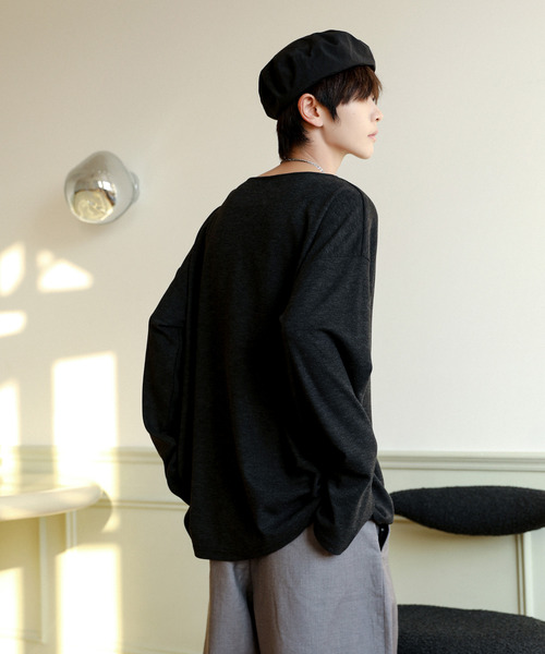 neos（ネオス）の「【neos】ルーズシルエット ボートネック スラブ ロングスリーブ Tシャツ（Tシャツ/カットソー・メンズ・ブラック/グレー/ベージュ・MEDIUM/LARGE）」の14枚目の写真