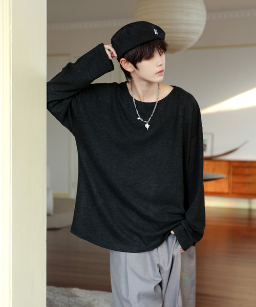 neos（ネオス）の「【neos】ルーズシルエット ボートネック スラブ ロングスリーブ Tシャツ（Tシャツ/カットソー・メンズ・ブラック/グレー/ベージュ・MEDIUM/LARGE）」の13枚目の写真