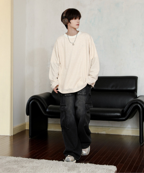 neos（ネオス）の「【neos】ルーズシルエット ボートネック スラブ ロングスリーブ Tシャツ（Tシャツ/カットソー・メンズ・ブラック/グレー/ベージュ・MEDIUM/LARGE）」の12枚目の写真