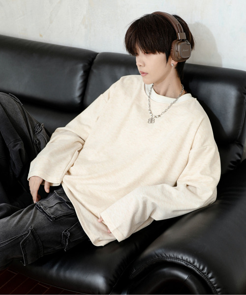 neos（ネオス）の「【neos】ルーズシルエット ボートネック スラブ ロングスリーブ Tシャツ（Tシャツ/カットソー・メンズ・ブラック/グレー/ベージュ・MEDIUM/LARGE）」の11枚目の写真