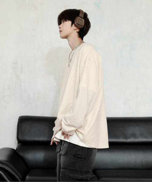 neos（ネオス）の「【neos】ルーズシルエット ボートネック スラブ ロングスリーブ Tシャツ（Tシャツ/カットソー・メンズ・ブラック/グレー/ベージュ・MEDIUM/LARGE）」の10枚目の写真