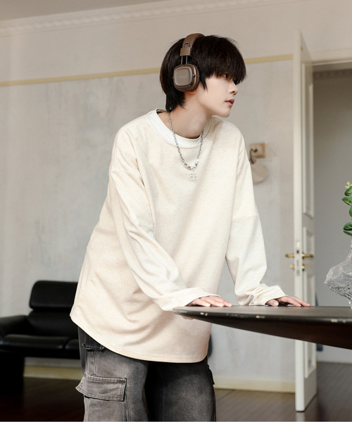 neos（ネオス）の「【neos】ルーズシルエット ボートネック スラブ ロングスリーブ Tシャツ（Tシャツ/カットソー・メンズ・ブラック/グレー/ベージュ・MEDIUM/LARGE）」の8枚目の写真