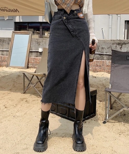 Teem Store(チームストア)の「アシメデザイン スリットデニムタイトスカート(デニムスカート・レディース・ブラック/ブルー/ライトブルー・M/S/L)」の2枚目の写真