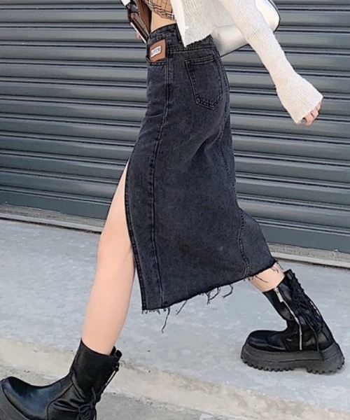 Teem Store(チームストア)の「アシメデザイン スリットデニムタイトスカート(デニムスカート・レディース・ブラック/ブルー/ライトブルー・M/S/L)」の13枚目の写真