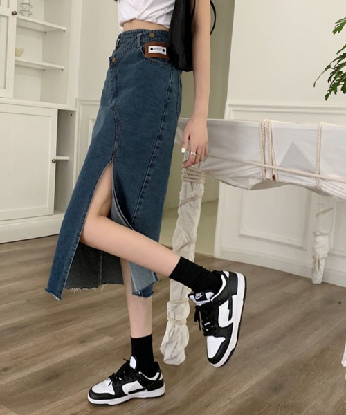 Teem Store(チームストア)の「アシメデザイン スリットデニムタイトスカート(デニムスカート・レディース・ブラック/ブルー/ライトブルー・M/S/L)」の22枚目の写真