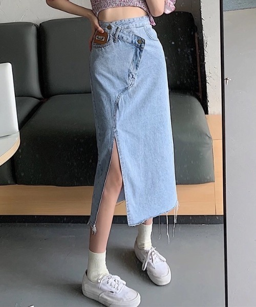 Teem Store(チームストア)の「アシメデザイン スリットデニムタイトスカート(デニムスカート・レディース・ブラック/ブルー/ライトブルー・M/S/L)」の19枚目の写真