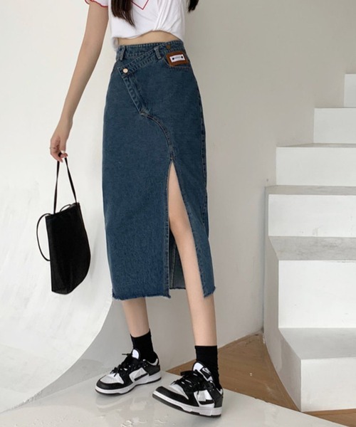 Teem Store(チームストア)の「アシメデザイン スリットデニムタイトスカート(デニムスカート・レディース・ブラック/ブルー/ライトブルー・M/S/L)」の12枚目の写真