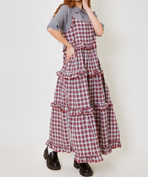 GORGE（ゴージ）の「柄ティアードワンピース（ワンピース・レディース・ピンク/ブラウン/レッド/アイボリー系・F）」の8枚目の写真