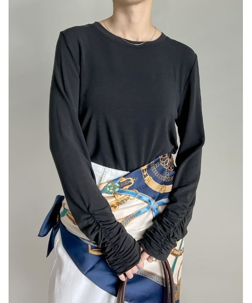 Re:EDIT(リエディ)の「シアースムース袖シャーリングロンT(Tシャツ/カットソー・レディース・ブラック/チャコールグレー/ブルー/イエロー/ホワイト/ブラウン/ピンク/レッド・MEDIUM/LARGE)」の15枚目の写真