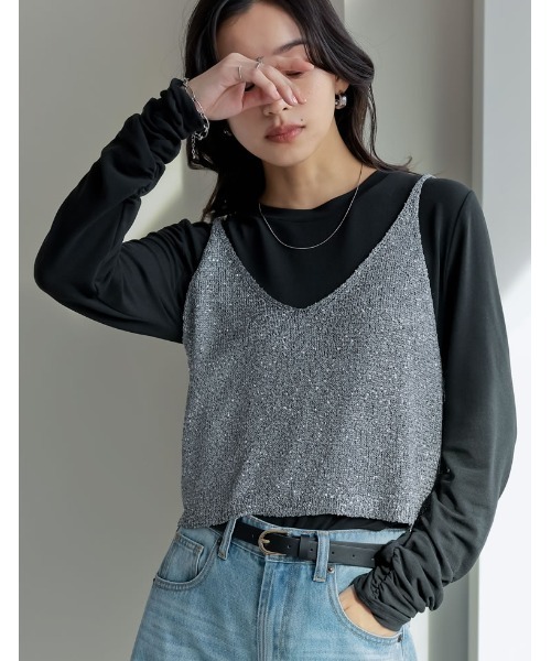 Re:EDIT(リエディ)の「シアースムース袖シャーリングロンT(Tシャツ/カットソー・レディース・ブラック/チャコールグレー/ブルー/イエロー/ホワイト/ブラウン/ピンク/レッド・MEDIUM/LARGE)」の19枚目の写真